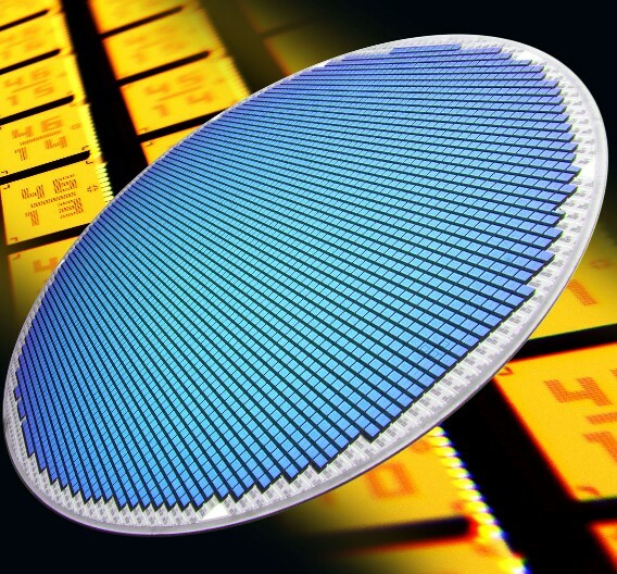 Ein 8-Zoll-Wafer auf denen SensorDynamics die MEMS-Drehraten-Sensorelemente fertigt.