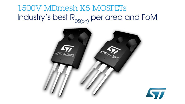 Die Leistungs-MOSFETs der Reihe »MDmesh K5« bieten den niedrigsten On-Widerstand pro Flächeneinheit und die geringste Gateladung auf dem Markt.
