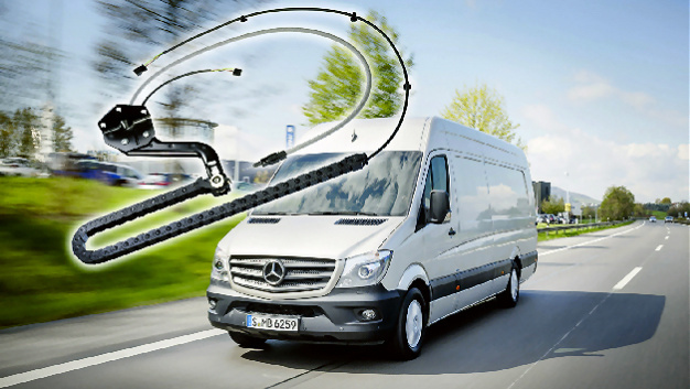 Transportfahrzeuge sind oft mit Schiebetüren ausgestattet, in denen Energieführungsketten zum Einsatz kommen